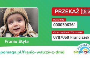 obraz przedstawia zdjęcie małego chłopca wraz z numerem krs i numerem pomocy na stronie sie pomaga