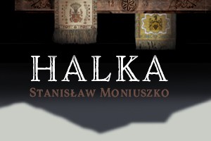 grafika w kształcie kwadratu w czarno-szarym kolorze promująca operę halka stanisława moniuszki